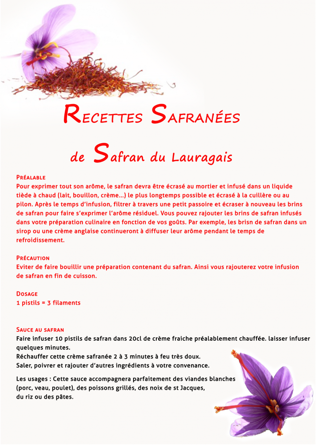 Recettes Safranées - Safran du Lauragais