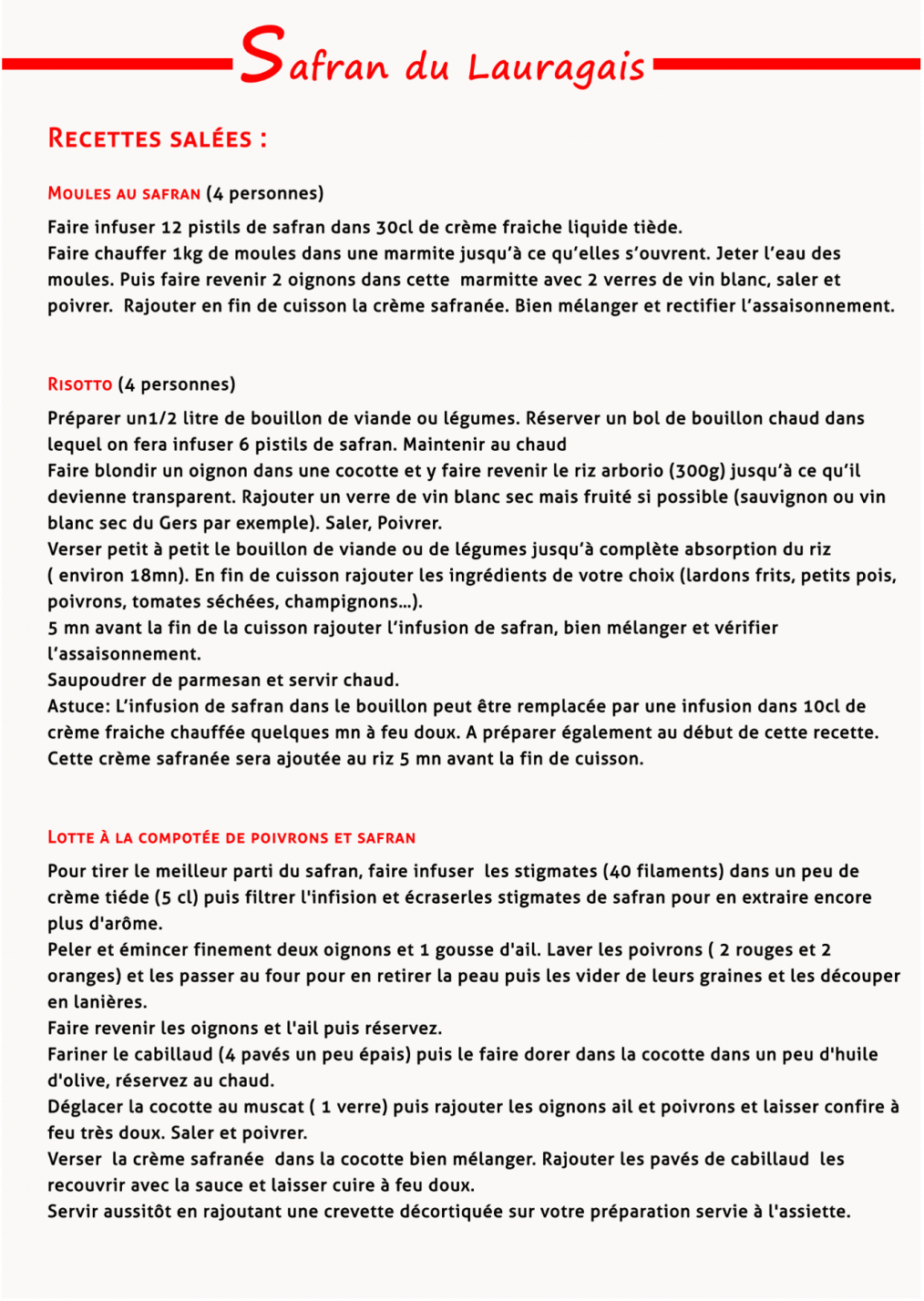 Recettes salées - Safran du Lauragais