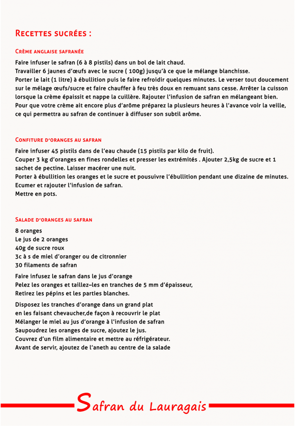 Recettes salées - Safran du Lauragais